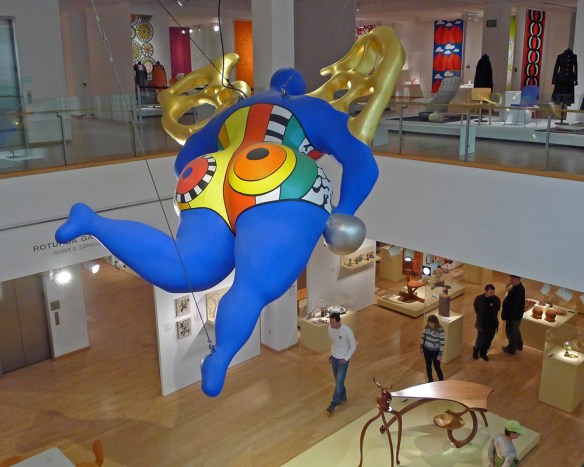 L'Ange Protecteur (Guardian Angel) hovering over an unsuspecting Iowa farm, Niki de St. Phalle, Mingei International Museum, San Diego.