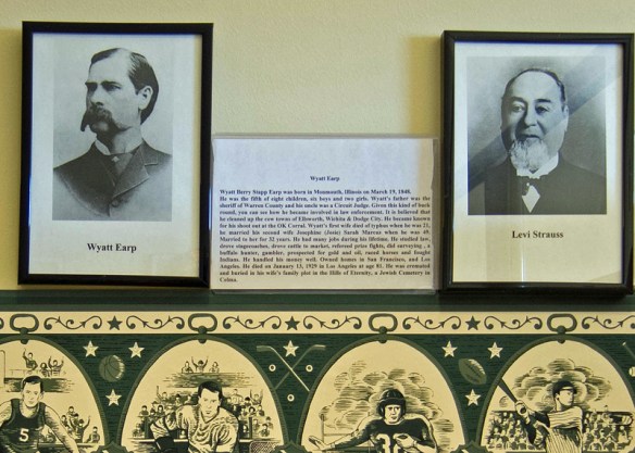 Wyatt Earp and Levi Straus Hang Together on the Wall of the Colma Historical Society.
