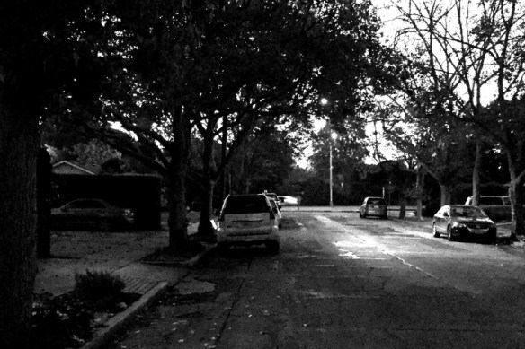 Quiet Street at 6:30. iPhone6 and Photoshop B&W