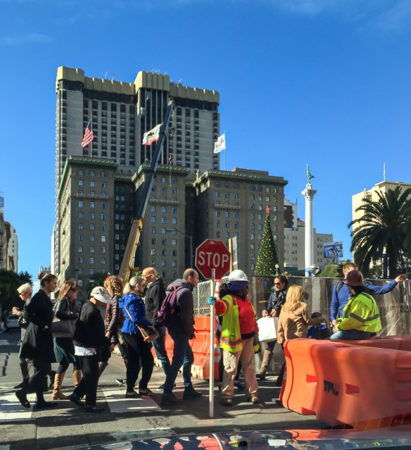 Saint Francis Hotel and Dewey Monument in Union Square, Sunday, 2015